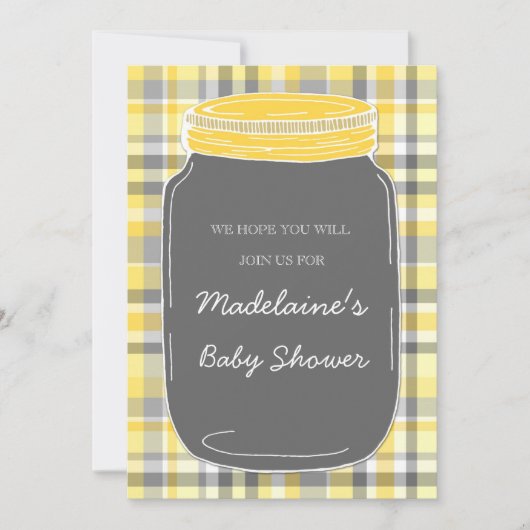 Grijze Mason Jar Custom Baby Shower-uitnodigingen Kaart (Voorkant)