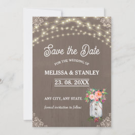 Grijze Mason Jar Rustic Flower String Lights Save The Date