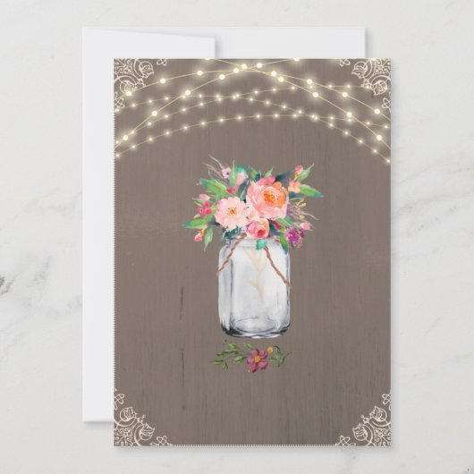 Grijze Mason Jar Rustic Flower String Lights Save The Date (Achterkant)