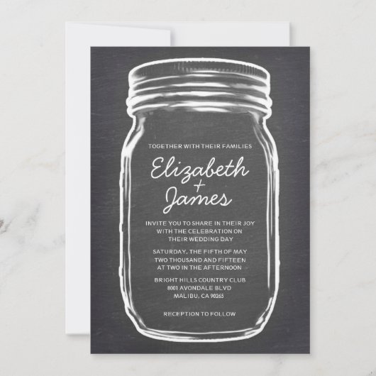 Grijze  Mason Jar Wedding Invitations Kaart (Voorkant)