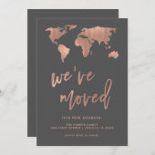 Grijze mededeling nieuw adres | Faux Roos Gold Map Aankondiging (Voorkant / Achterkant)