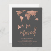 Grijze mededeling nieuw adres | Faux Roos Gold Map Aankondigingskaart (Voorkant / Achterkant)