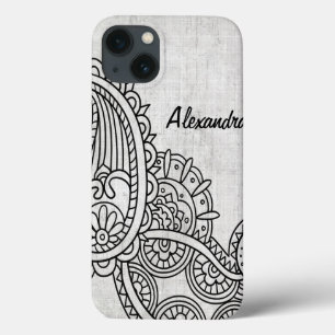 Grijze Mehndi Motif iPad-draagtas iPhone 13 Hoesje