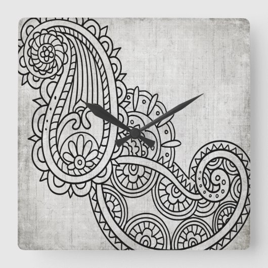 Grijze Mehndi Motif Klok (Voorkant)