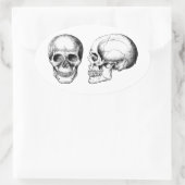 Grijze menselijke schedels gezicht kant ovale sticker (Tas)