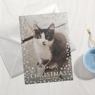 Grijze Meowy Kerstmis Pet Lover Vakantie Fotokaart Feestdagenkaart