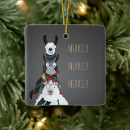 Grijze "Merrily Merrily" winterdieren Keramisch Ornament