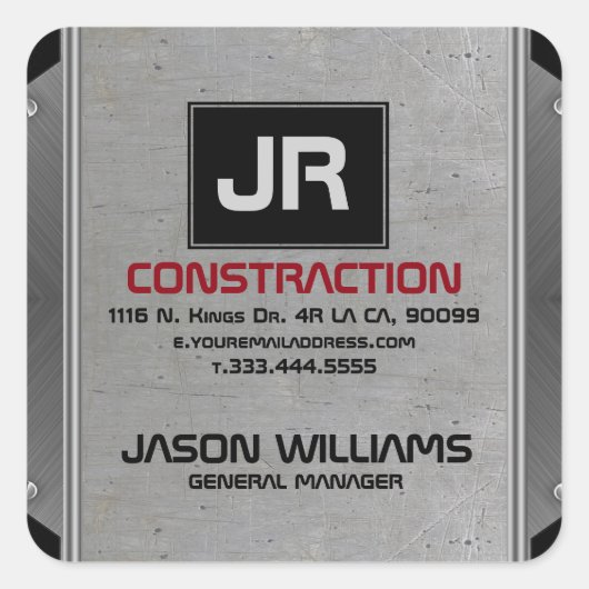 Grijze metallische textuur Zwarte Acent Vierkante Sticker (Voorkant)
