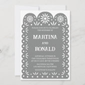 Grijze Mexicaanse papel picado trouwkaart Aankondiging (Voorkant)