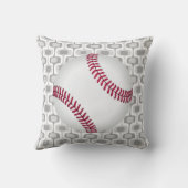 Grijze Mid-Century Baseball Boys Geboorterecord Kussen (Achterkant)