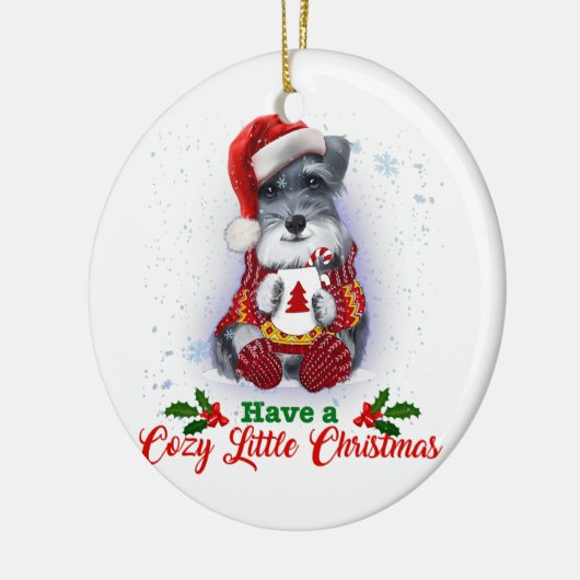 Grijze miniatuur Schnauzer heeft een luie kerst Keramisch Ornament (Links)
