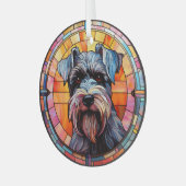 Grijze miniatuur Schnauzer hond gekleurd Glas Ornament (Voorkant links)