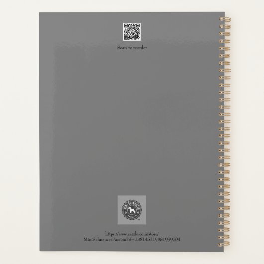 Grijze Miniatuur Schnauzer Line Art 1 Planner (Achterkant)