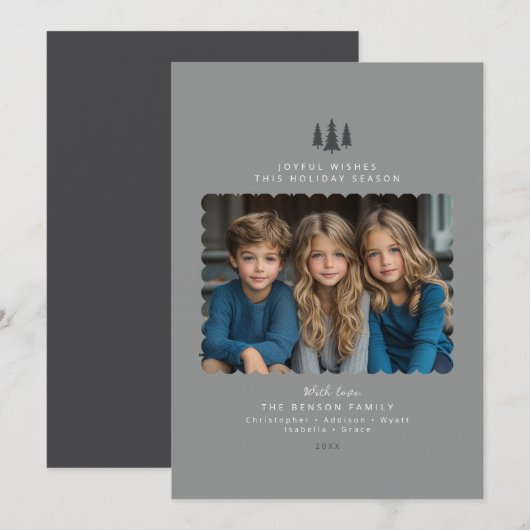 Grijze minimalistische moderne foto kerst Kaart (Voorkant / Achterkant)