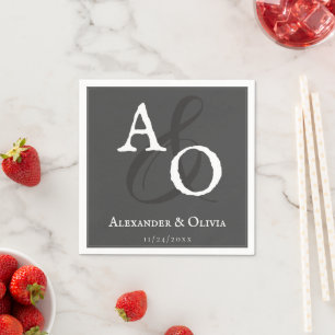 Grijze minimalistische monogram bruiloft servet