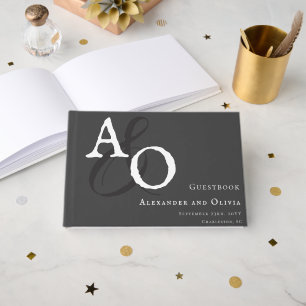 Grijze Minimalistische Monogram Huwelijk Gastenboek