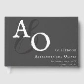 Grijze Minimalistische Monogram Trouw Gastenboek (Voorkant)