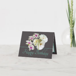 Grijze Mint Boeket Witte Rozen Orchideeën Verjaard Kaart