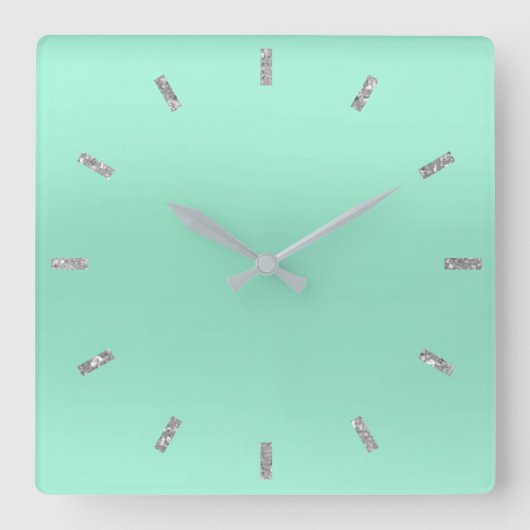 Grijze Mint Green Pastel Ombre Minimale Glitter Vierkante Klok (Voorkant)