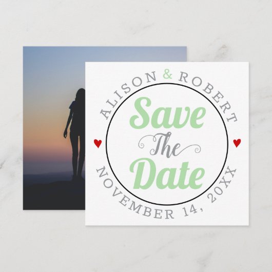 Grijze mint typografie foto op de achterkant save the date (Voorkant / Achterkant)