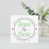 Grijze mint typografie foto op de achterkant save the date (Staand voorkant)
