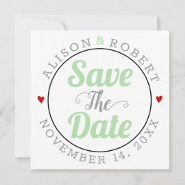 Grijze mint typografie foto op de achterkant save the date