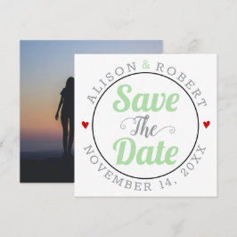 Grijze mint typografie foto op de achterkant save the date