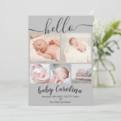 Grijze moderne 5-rasterfoto baby bevallen aankondiging (Staand voorkant)