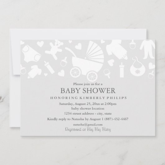 Grijze moderne babyshower uitnodiging (Voorkant)