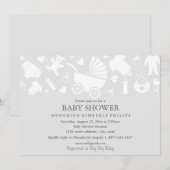 Grijze moderne babyshower uitnodiging (Voorkant / Achterkant)