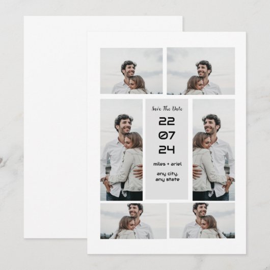 Grijze moderne elegante fotocollage save the date kaart (Voorkant / Achterkant)