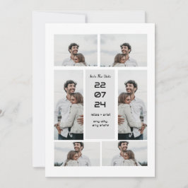 Grijze moderne elegante fotocollage save the date kaart