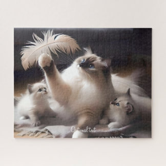 Grijze Moeder Ragdoll Kat en Kittens Legpuzzel