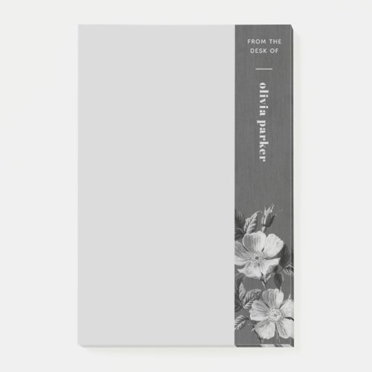 Grijze monochromatische bloemen bloemennotities post-it® notes (Voorkant)