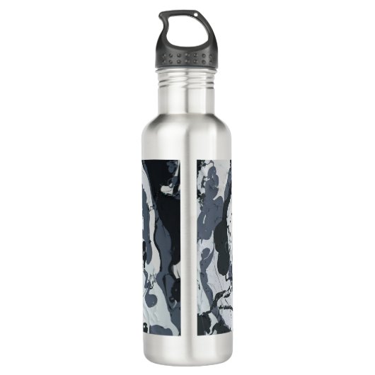 Grijze monochrome abstracte schaduwen waterfles  (Achterkant)