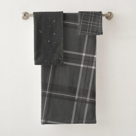 Grijze monochrome plaid en sterren vakantie bad handdoek