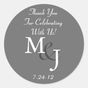Grijze monogram bruiloft gunst cadeau labels