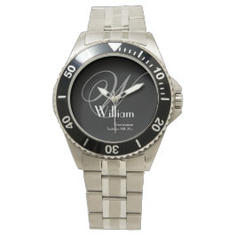 Grijze monogram en details Houtskoolkleurig gezich Horloge