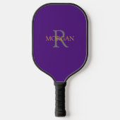 Grijze monogram en goudnaam op koninklijk Paars Pickleball Paddle (Voorkant)
