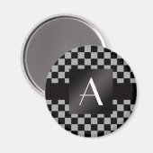 Grijze monogram en zwarte cheques magneet (Voorkant / Achterkant)