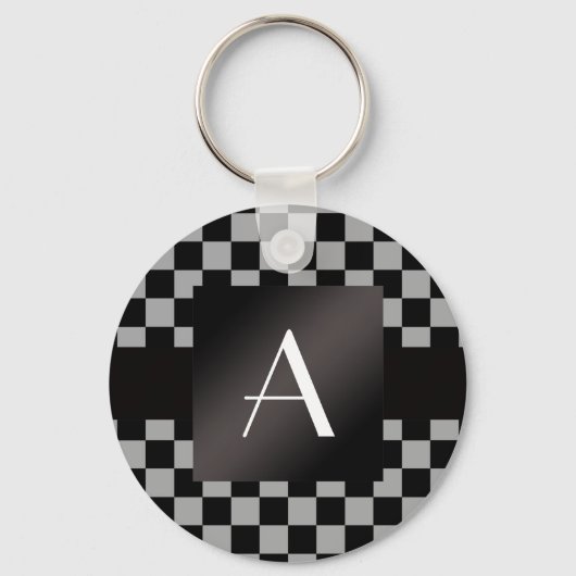 Grijze monogram en zwarte cheques sleutelhanger (Voorkant)