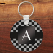 Grijze monogram en zwarte cheques sleutelhanger (Voorkant)