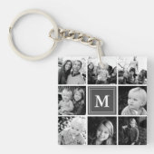 Grijze Monogram Familiefotocollage Sleutelhanger (voorkant)