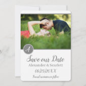 Grijze monogram foto slaat de datum op aankondiging (Voorkant)