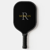 Grijze monogram & goudnaam op zwart pickleball paddle (Achterkant)