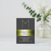 Grijze monogram groengeel gestreept visitekaartje (Staand voorkant)