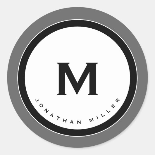 Grijze monogram Medallion met Initiaal en naam Ronde Sticker (Voorkant)