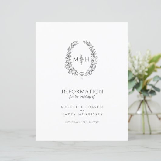 Grijze monogram met informatie over bruiloft (Staand voorkant)