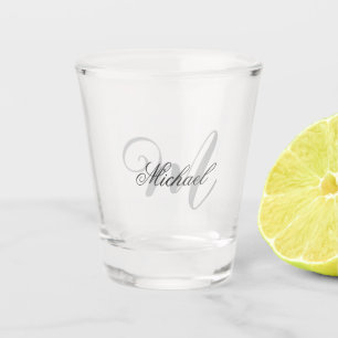 Grijze monogram minimalistische afbeelding shot glas