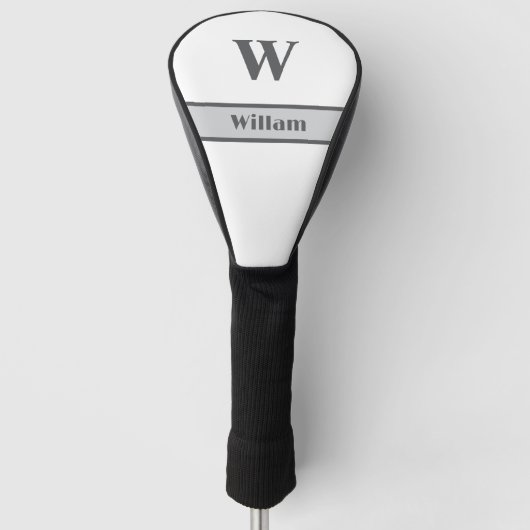 Grijze Monogram Naam Golf Head Hoesje Golfheadcover (Voorkant)
